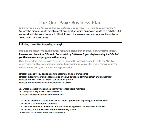 Free 14+ One-Page Business Plan Samples In Ms Word | Pages in 1 Page Business Plan Templates Free