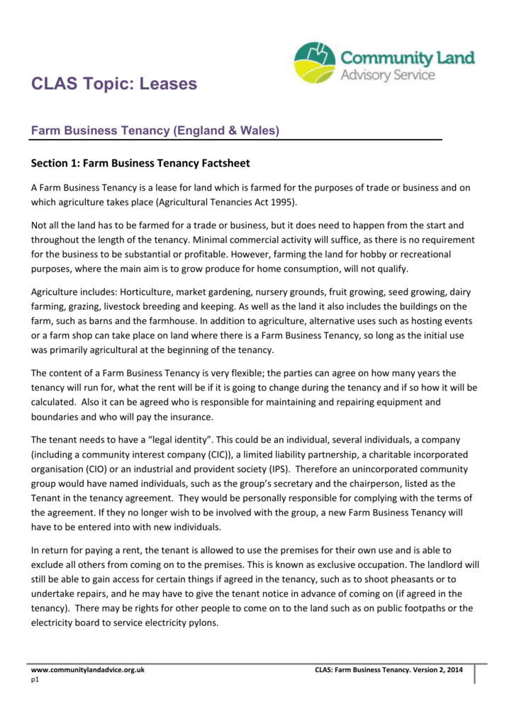 1. Farm Business Tenancy Information Document inside Farm Business Tenancy Template
