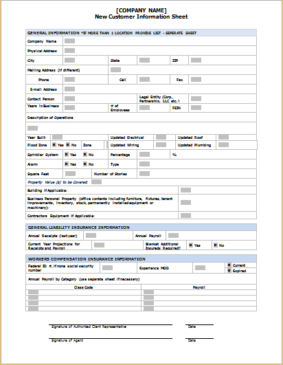 12+ Customer Information Sheet Templates - Word Excel Templates throughout Business Information Form Template
