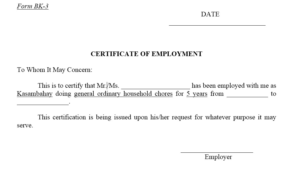 12 Free Sample Employment Certificate Templates - Printable intended for Template Of Certificate Of Employment
