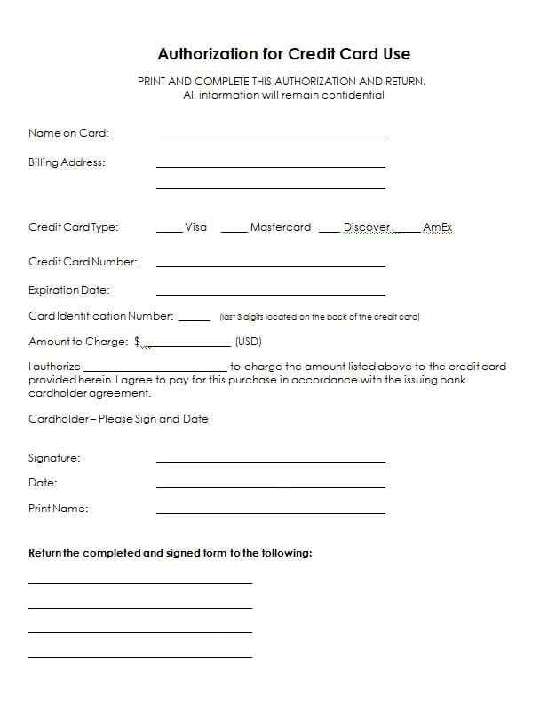 2 Free Credit Card Authorization Form Templates - Free within Credit Card Authorization Form Template Word