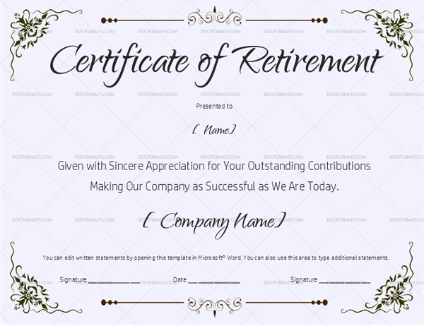 22+ Retirement Certificate Templates - In Word And Pdf | Doc throughout Retirement Certificate Template