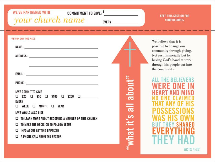 3000 - Full Size Pledge Insert | Card Template, Welcome Card pertaining to Church Pledge Card Template