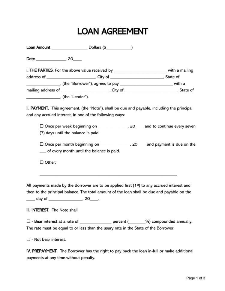 38 Free Loan Agreement Templates &amp; Forms (Word | Pdf) with regard to Blank Loan Agreement Template