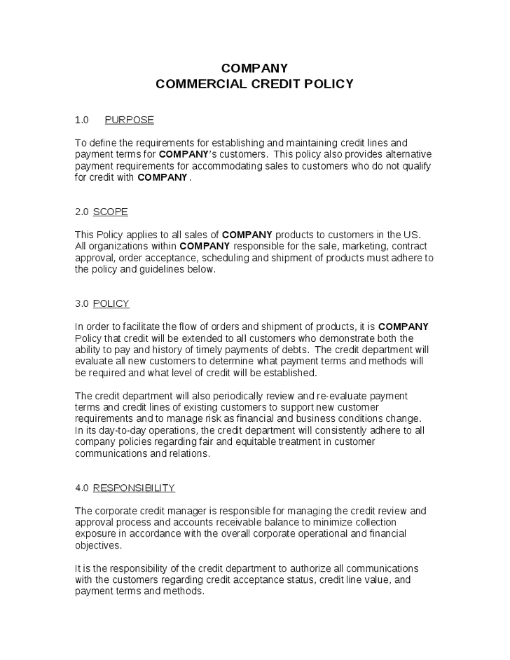 4+ Credit Policy Templates - Word Excel Templates intended for Terms And Conditions Of Business Free Templates