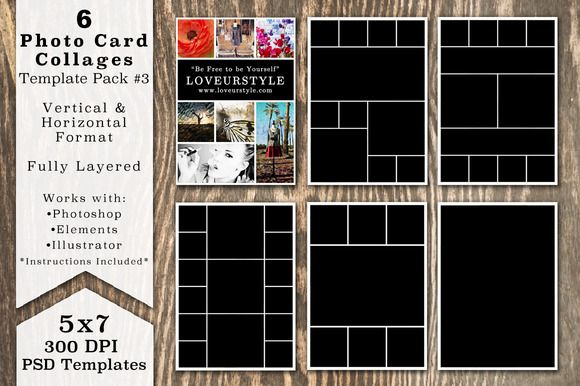 5X7 Photo Card Collage Template Pack | Collage Template within Birthday Card Collage Template