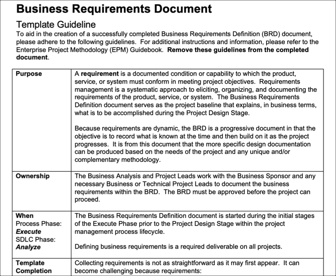 6 Free Business Requirements Document Templates For for Business Requirements Definition Template