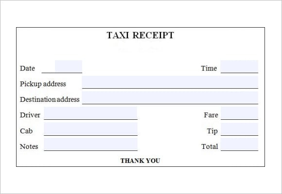 7+ Taxi Receipt Templates - Word Excel Pdf Formats inside Blank Taxi Receipt Template