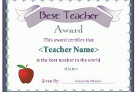 A Free Printable Best Teacher Award Certificate. Downloads with regard to Best Teacher Certificate Templates Free