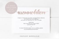 Accommodations Card Template, Printable Accommodation Cards, Rose Gold  Cards, Wedding Enclosure Cards, Editable Pdf, Instant Download within Wedding Hotel Information Card Template
