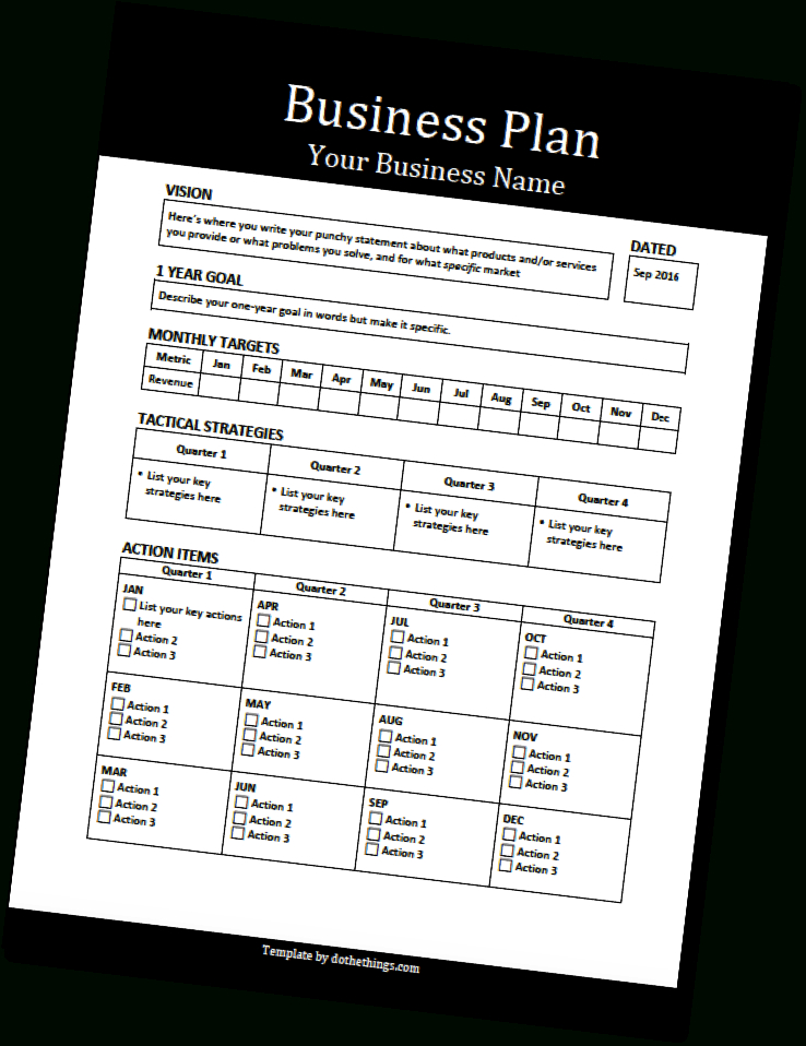 Actionable Business Plan Template - Dothethings regarding One Year Business Plan Template