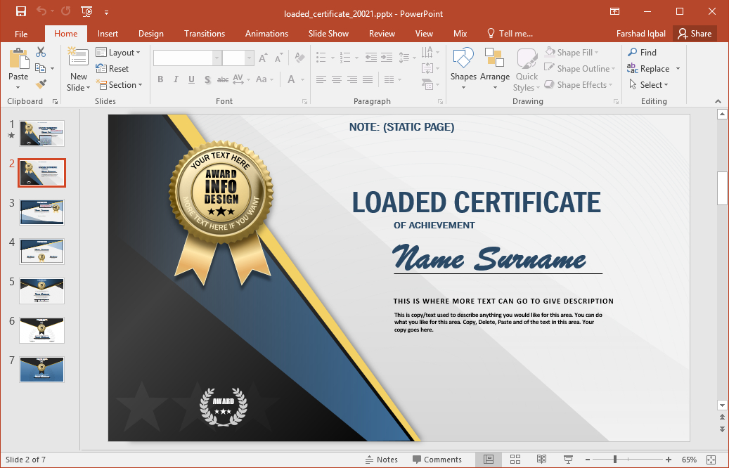 Animated Certificate Powerpoint Template regarding Award Certificate Template Powerpoint