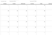 Any Year One-Month Calendar in Blank One Month Calendar Template