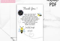 Bee Baby Shower Thank You Template, Baby Shower Thank You Cards, 5"x7",  Instant Download, Editable Text And Printable within Thank You Card Template For Baby Shower
