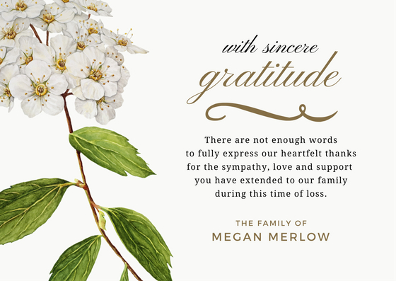 Bereavement Thank You Note Message | Funeral Thank You Cards with Sympathy Thank You Card Template