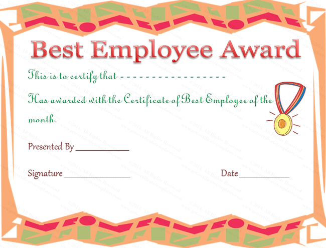 Best Employee Award Certificate Template within Best Employee Award Certificate Templates