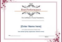 Best Performance Certificate Template (1) - Templates with regard to Best Performance Certificate Template