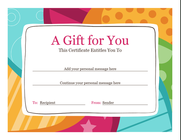Birthday Gift Certificate (Bright Design) for Present Certificate Templates