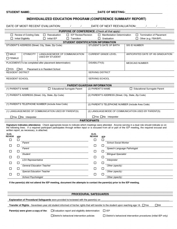 Blank Iep Template Unique Special Education Iep Template with regard to Blank Iep Template