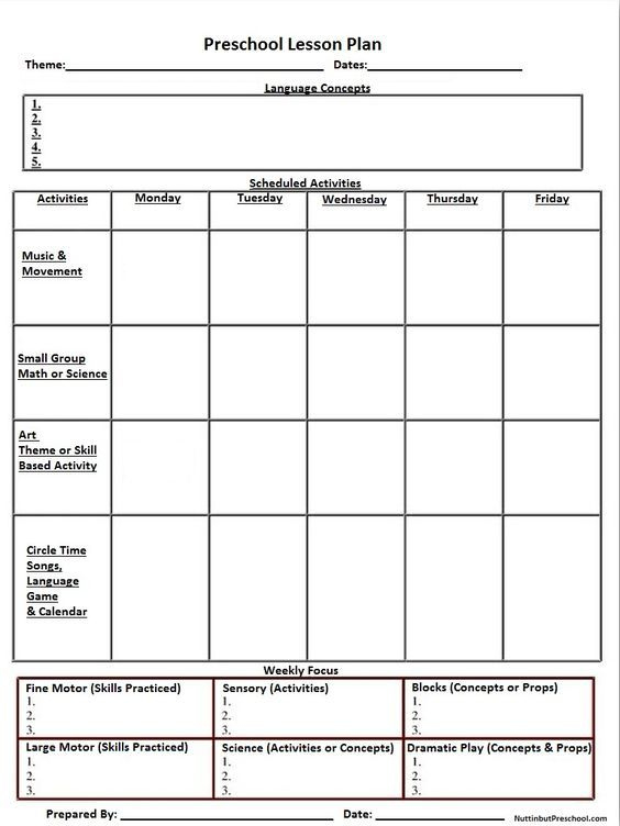 Blank Printable Lesson Plan Sheet | Preschool Lesson Plans intended for Blank Preschool Lesson Plan Template