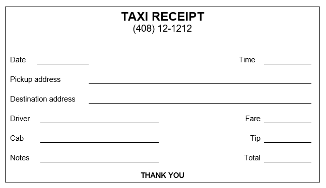 Blank Taxi Receipt Template (3) - Templates Example regarding Blank Taxi Receipt Template