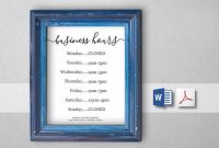 Business Hours Sign, Printable Template, Hours Of Operation – Holiday,  Office, Store, Open Hours, Pdf Word Diy Instant Download Digital File inside Business Closed Sign Template