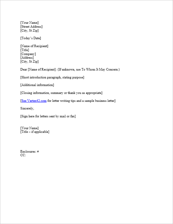 Business Letter Template For Word | Sample Business Letter throughout How To Write A Formal Business Letter Template