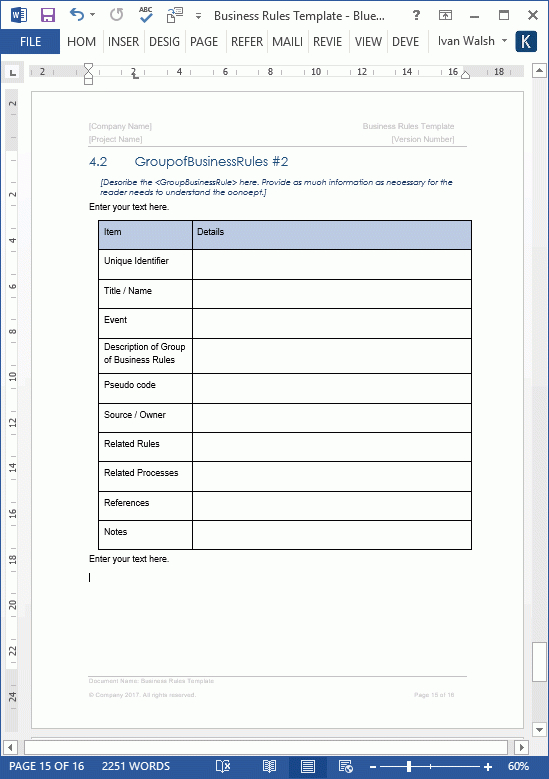 Business Rules Templates (Word) intended for Business Rules Template Word