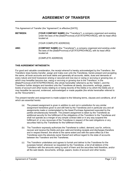 Business Transfer Agreement Template. Letter Of Intent For regarding Transfer Of Business Ownership Contract Template