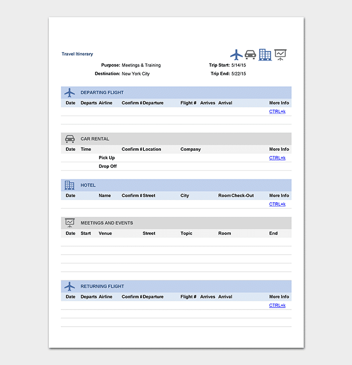 Business Travel Itinerary Template - 23+ (Word, Excel &amp; Pdf) regarding Business Travel Itinerary Template Word