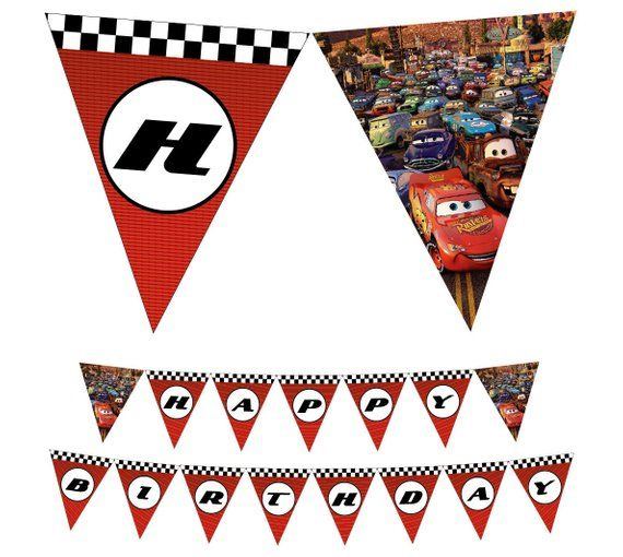 Cars Disney Printable Happy Birthday Banner - Banderin with Cars Birthday Banner Template