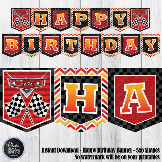 Cars Printable Banner, Disney Cars Party, Printable Birthday Banner, Cars  Happy Birthday Banner, Car Birthday Printable, Instant Download regarding Cars Birthday Banner Template