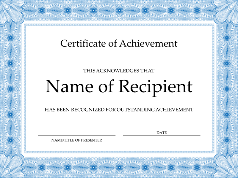 Certificate Of Achievement (Blue) pertaining to Word Certificate Of Achievement Template