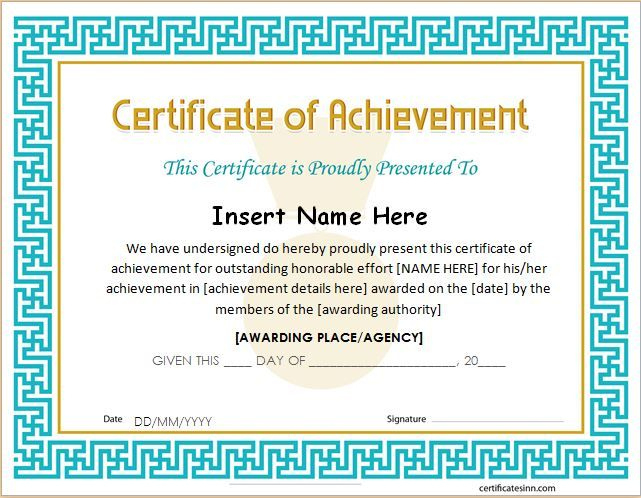 Certificate Of Achievement Template For Ms Word Download A pertaining to Word Certificate Of Achievement Template