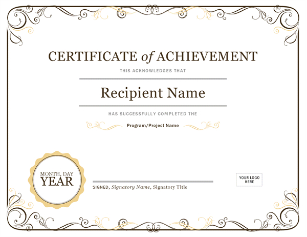 Certificate Of Achievement with Certificate Of Achievement Template Word