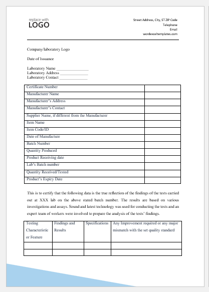 Certificate Of Analysis Templates For Ms Word | Word &amp; Excel in Certificate Of Analysis Template