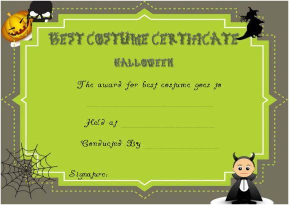 Certificate Of Appreciation For Halloween Costume regarding Halloween Costume Certificate Template