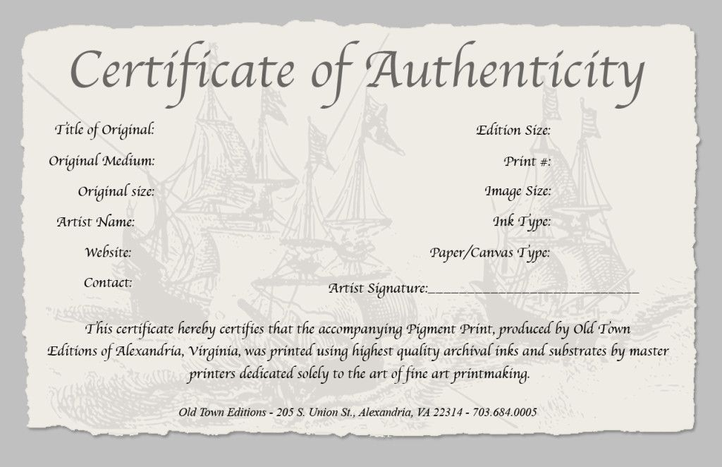Certificate Of Authenticity Of A Fine Art Print inside Photography Certificate Of Authenticity Template