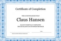 Certificate Of Completion (Blue) inside Certification Of Completion Template
