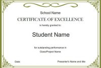 Certificate Of Excellence,free Certificate Templates within School Certificate Templates Free
