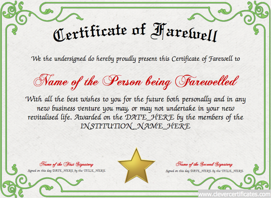 Certificate Of Farewell! Free Certificate Templates For inside Farewell Certificate Template