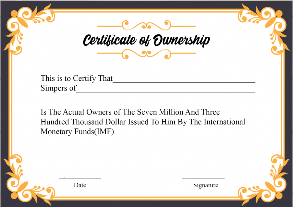 Certificate Of Ownership Template (1 intended for Certificate Of Ownership Template