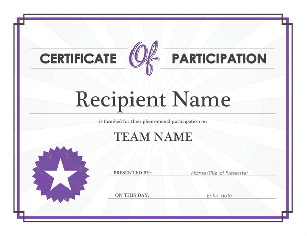 Certificate Of Participation inside Certificate Of Participation Template Ppt