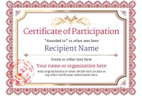 Certificate Of Participation Template Doc (4) – Templates regarding Free Templates For Certificates Of Participation