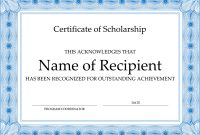Certificate Of Scholarship (Formal Blue Border) pertaining to Scholarship Certificate Template
