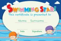 Certificate Template With Kids Swimming | Free Vector with Swimming Certificate Templates Free