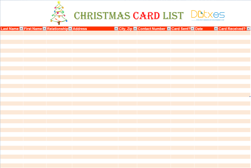 Christmas Card List Template (For Excel | Christmas List throughout Christmas Card List Template