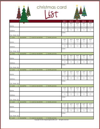 Christmas Card &amp; Newsletter Planning Printables | Christmas for Christmas Card List Template
