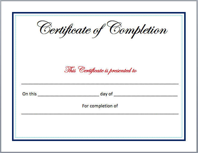 Completion Certificate Template - Microsoft Word Templates throughout Microsoft Word Certificate Templates