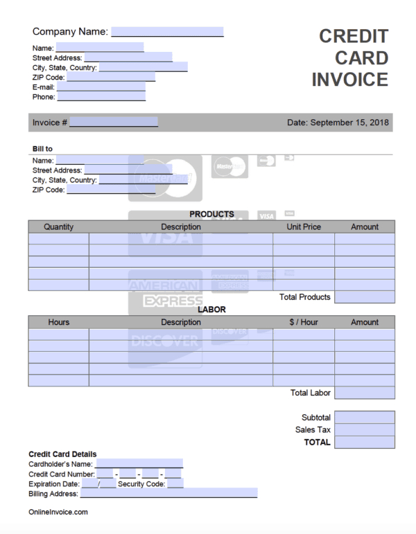 Credit Card Invoice Template - Onlineinvoice regarding Credit Card Bill Template